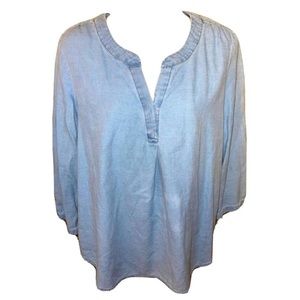 J. Crew Large Short Sleeve Denim V-Neck 100% Cotton